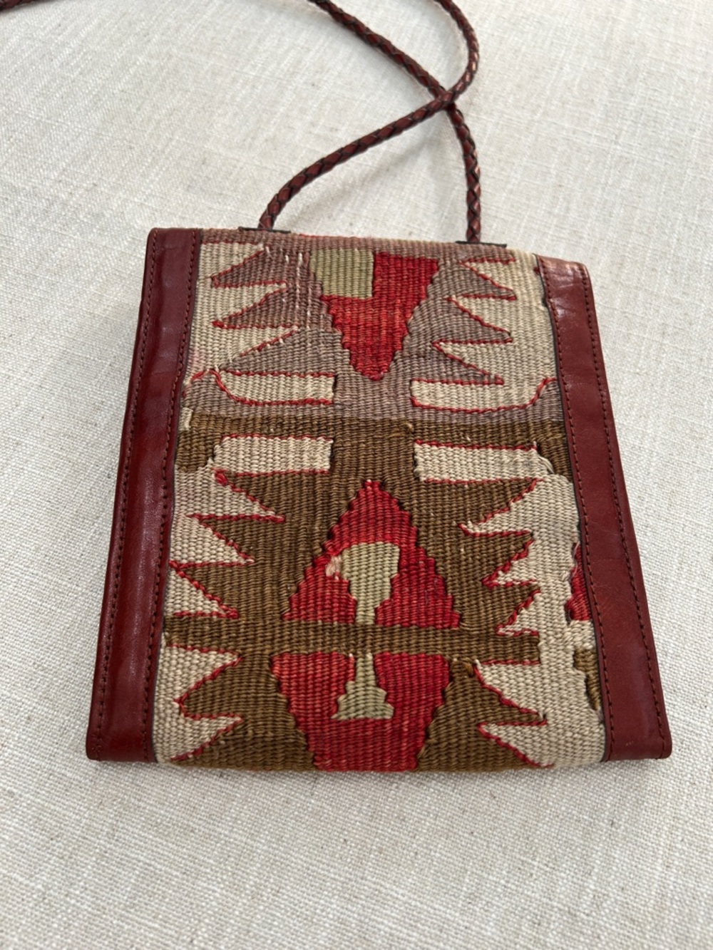 Moroccan Leather Crossbody Wallet Woven Festival Bag in Red and Brown - Picture 10 of 16